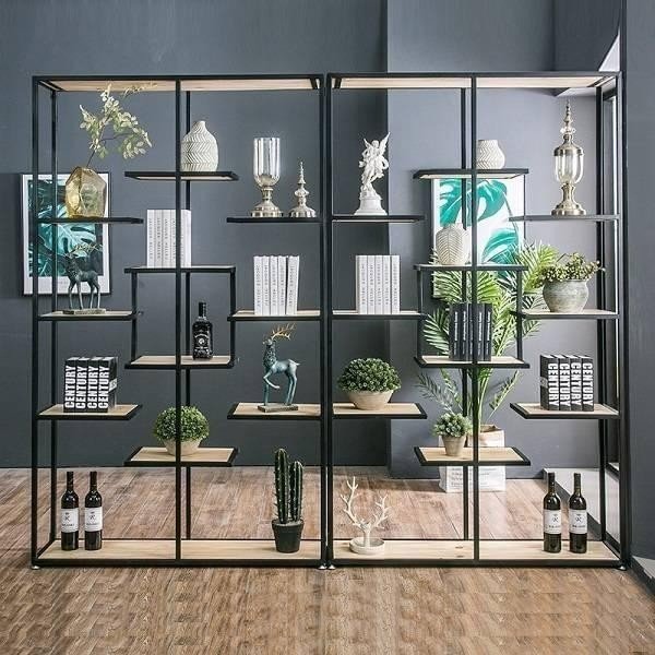 Kệ trang trí khung sắt mặt gỗ LHS-9970