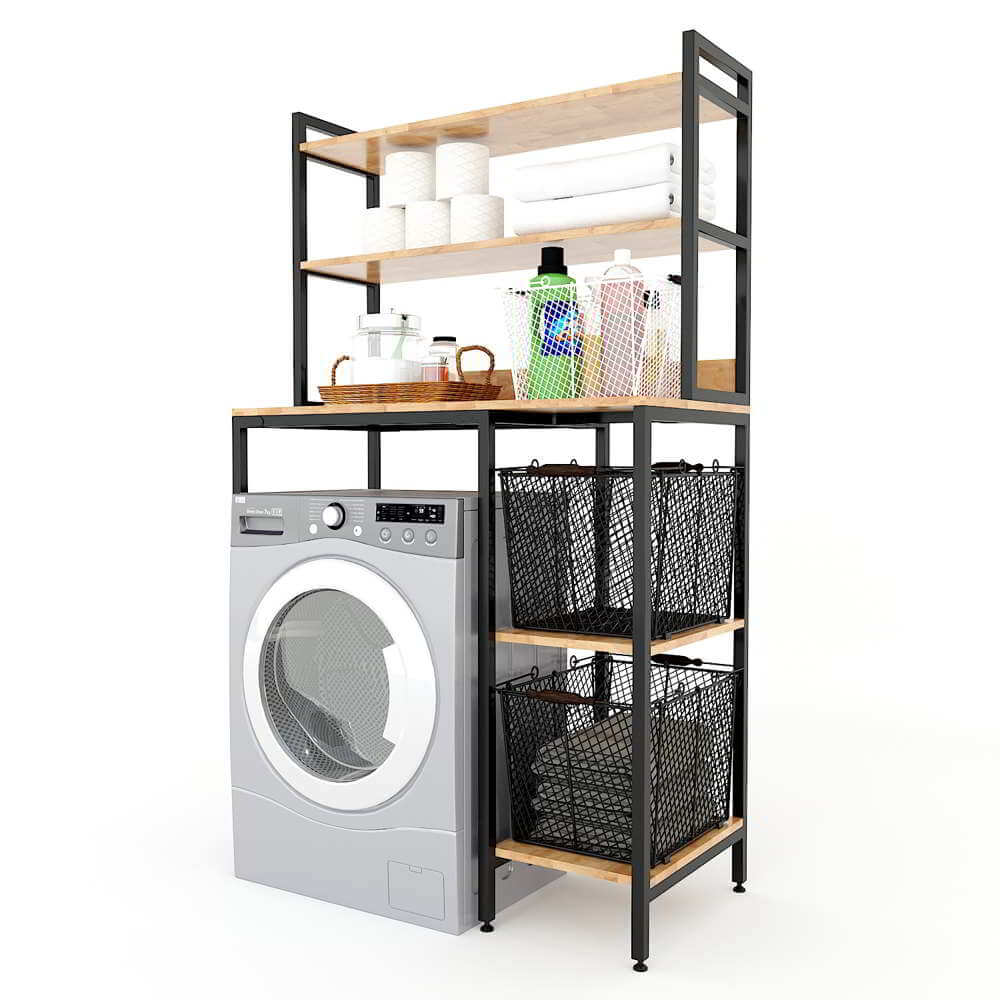 Kệ máy giặt gỗ Cao Su khung sắt tĩnh điện LHS-9366