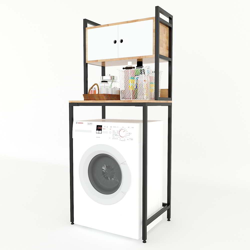 Kệ máy giặt có tủ gỗ cao su khung sắt LHS-9345