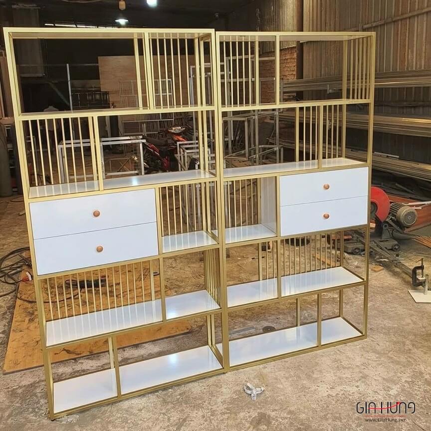 Kệ trang trí khung chân sắt mặt gỗ LHS-8974