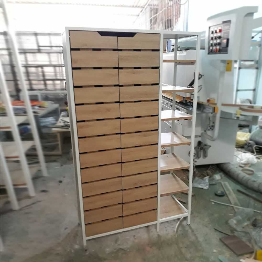 Kệ giày khung chân sắt mặt gỗ công nghiệp LHS-8707