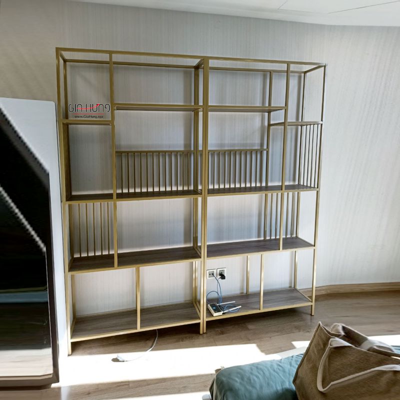 Kệ trang trí khung chân sắt mặt gỗ LHS-8559