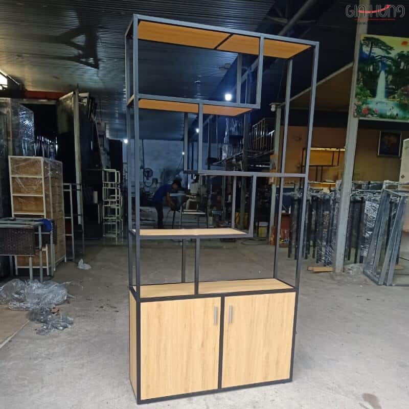 Kệ trang trí khung sắt có tủ gỗ MDF LHS-8404