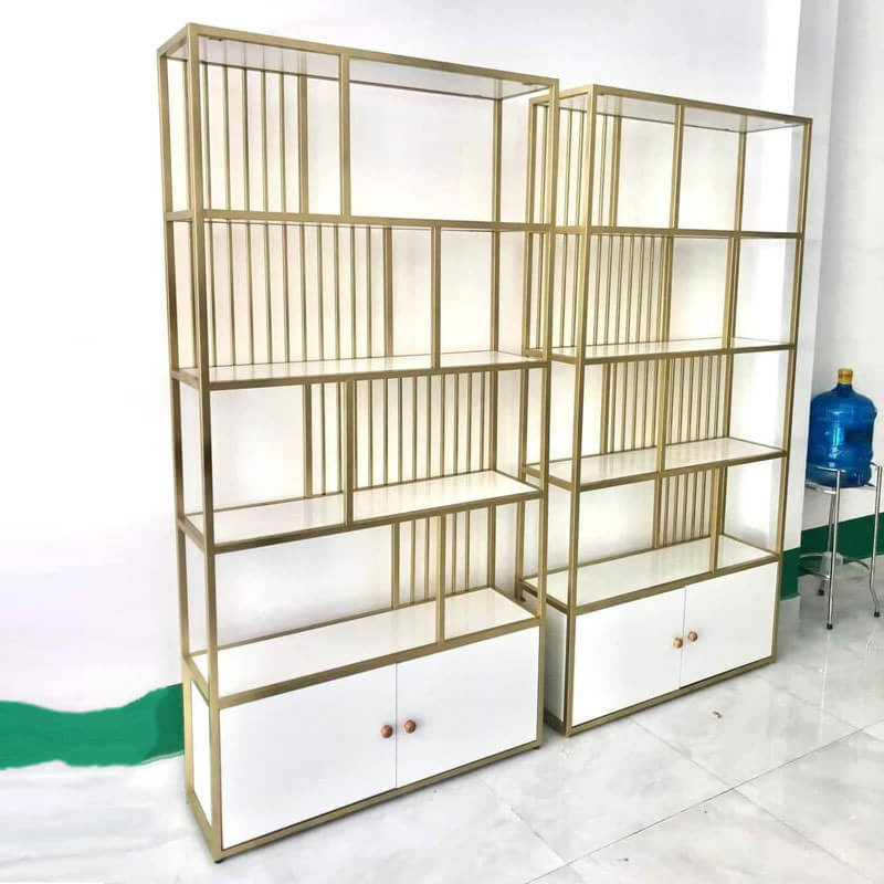 Kệ trang trí khung sắt mặt gỗ có tủ LHS-8269