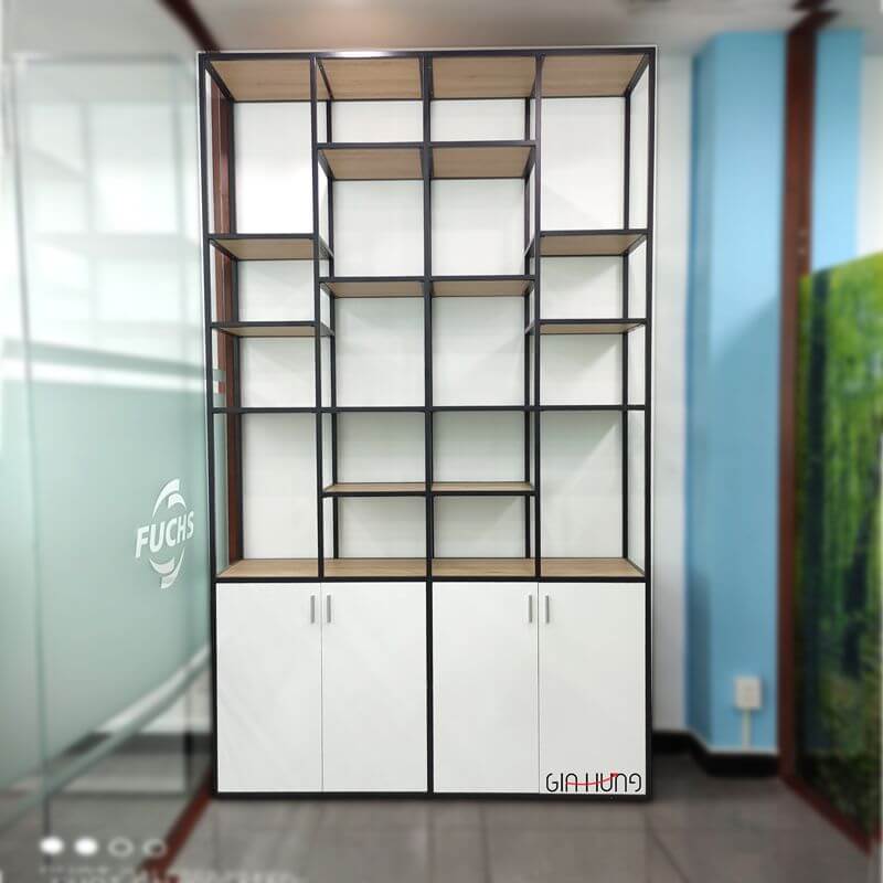 Mẫu kệ trưng bày sản phẩm khung sắt tủ gỗ LHS-7871