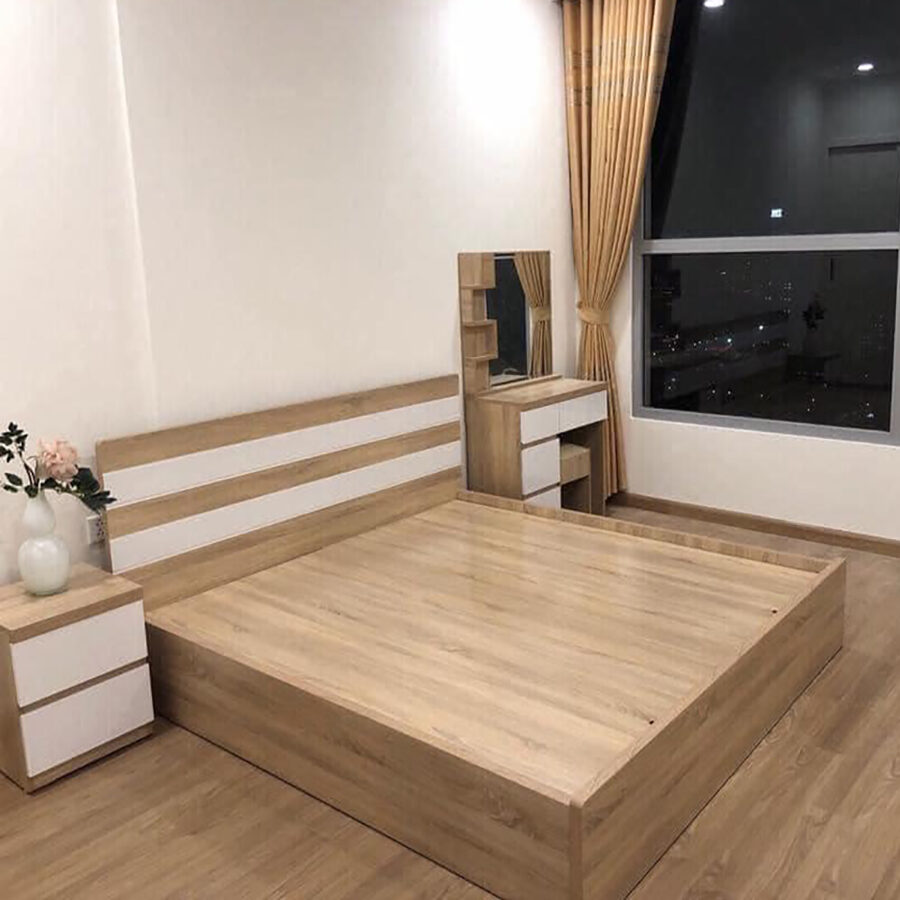 Giường gỗ công nghiệp MDF chống ẩm không ngăn kéo LHS-7302