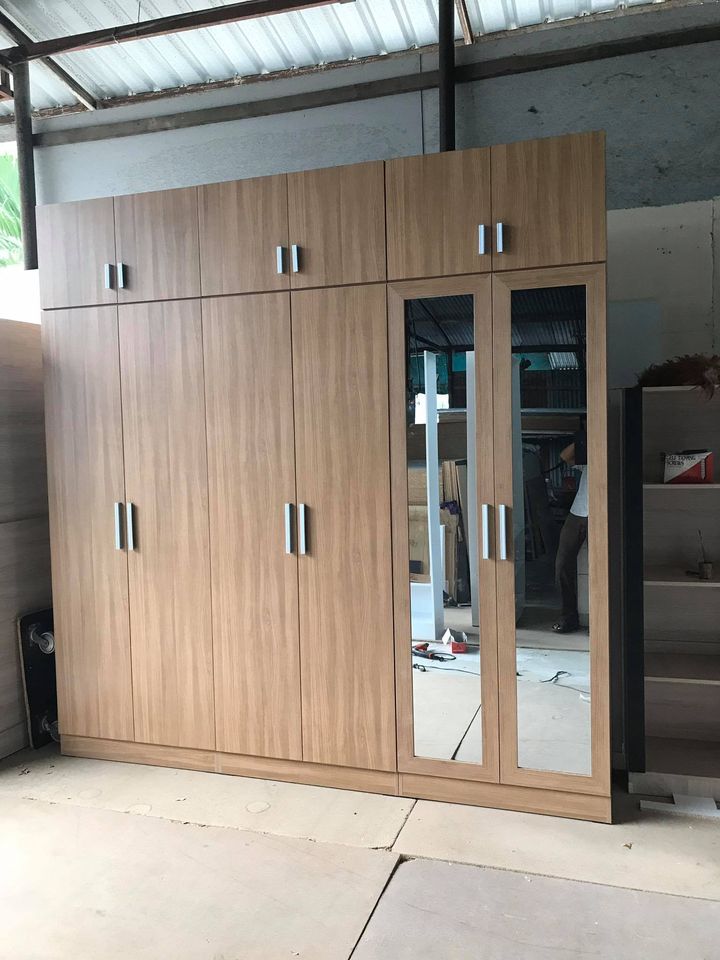 Tủ áo gỗ công nghiệp MDF chống ẩm 6 cánh có gương LHS-7087