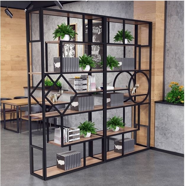 Kệ trang trí khung sắt mặt gỗ LHS-6176