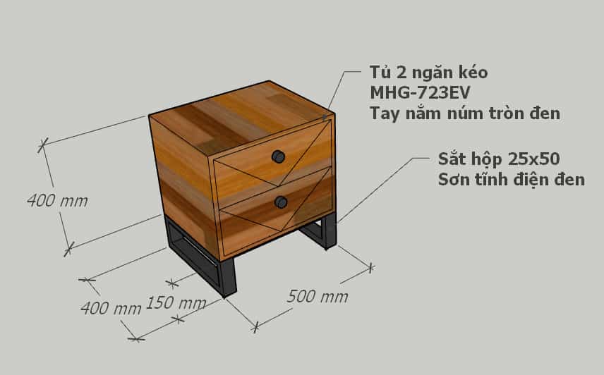 [LHS-5883] Tab đầu giường gỗ MDF chân sắt LHS-5883 MHG-388EV