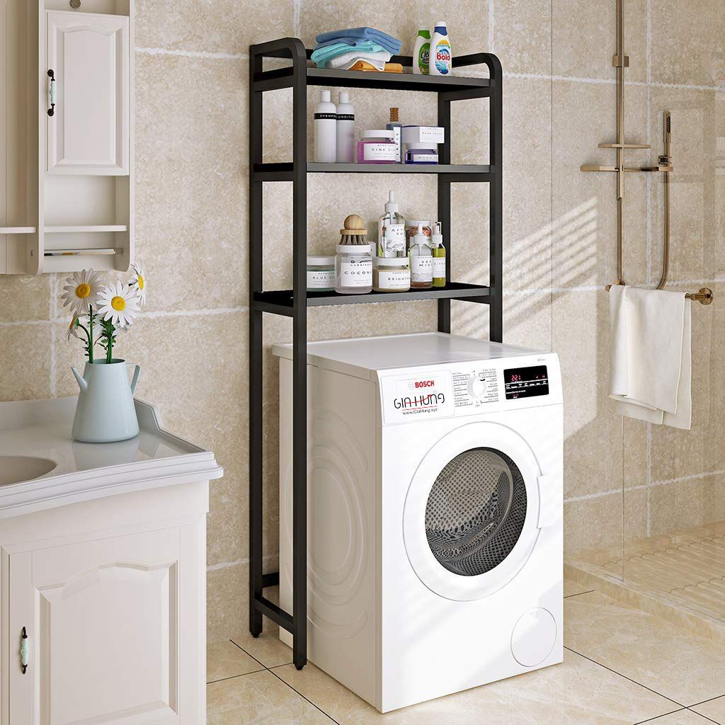 Kệ máy giặt khung sắt mặt gỗ cao su LHS-6194