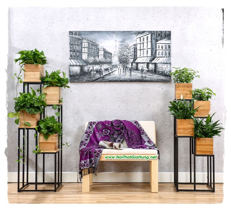 [LHS-3484] Kệ để chậu hoa khung sắt hộp gỗ LHS-3484