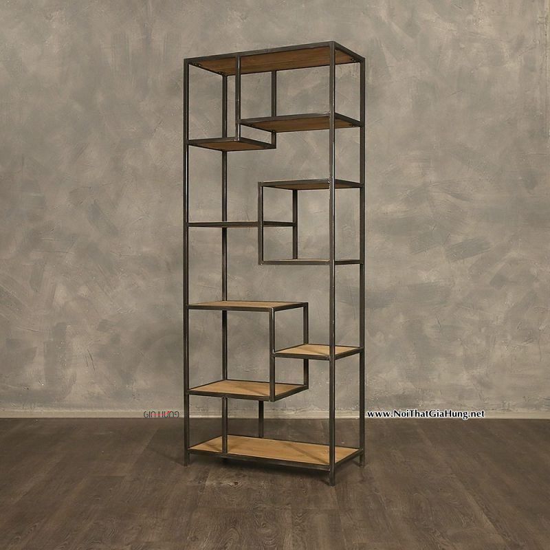 Kệ sách khung sắt mặt gỗ LHS-242