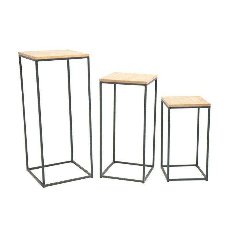 Bộ 3 kệ để chậu hoa LHS-697 khung chân sắt mặt gỗ